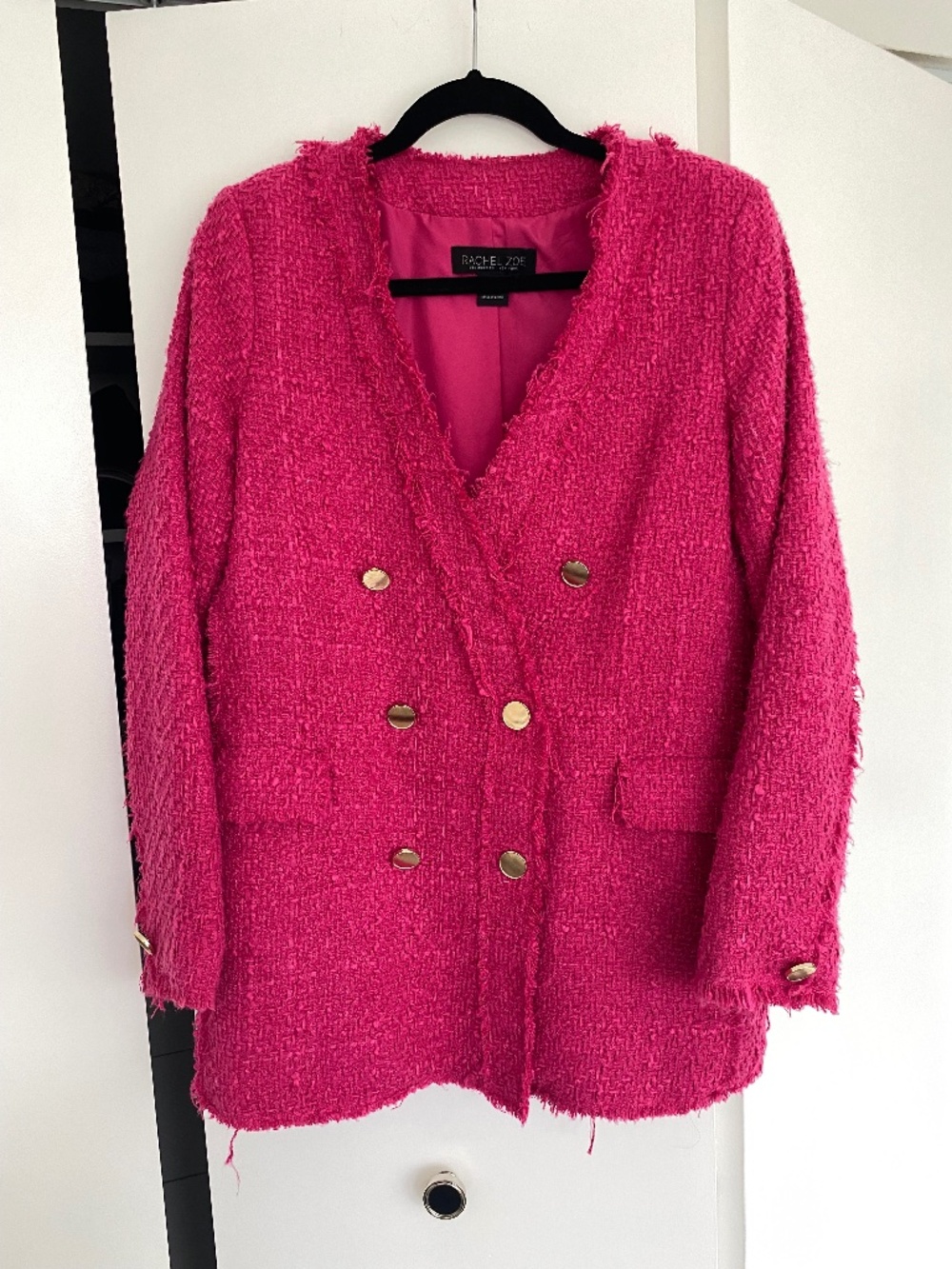 Rachel Zoe Relaxed Boyfriend Tweed Pink Double Breasted Blazer